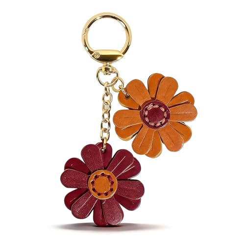 Angyape Flower Bag Charms for Women Purse Charms for Handbags Leather Flower Keychain Retro Aesthetic Keychain Accessories - color: F：brown