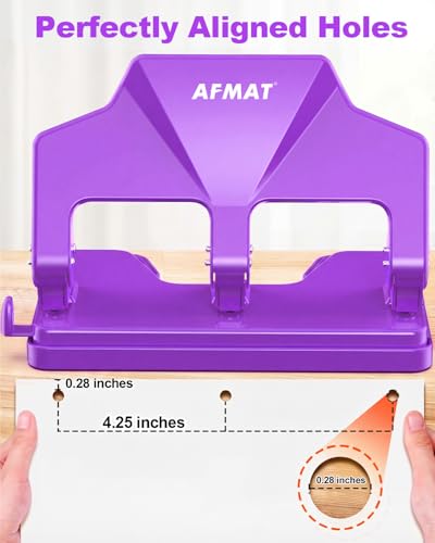 AFMAT 3 Hole Punch Heavy Duty, 40-Sheet Three Hole Punch, 50% Reduced Effort, 3 Hole Puncher for Binder w/Large Chip Tray, 9/32" Holes Diameter, Metal Paper Puncher for Home/Office/School,HP14(Purple) - color: Purple