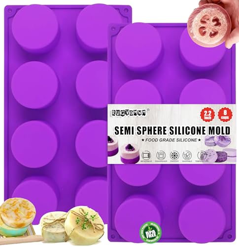 (2 Pack) 8-Cavity Round Silicone Mold for Soap, Cake, Bread, Cupcake, Cheesecake, Cornbread, Muffin, Brownie, and More - color: Purple