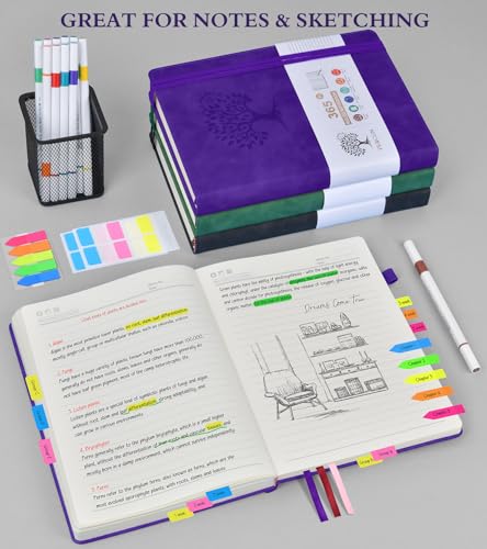 PERCUN B5 Lined Journal Notebook - 365 Page Large Leather Journals for Writing Women Men，Hardcover Notebook with 100Gsm Thick Pages，Daily Diary for Travel, Work，School，College Ruled (7.6" x 10.3") - color: Purple, size: B5