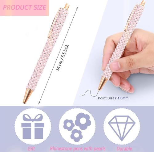 4 Pcs Pink Pearl Pens Rhinestone Ballpoint Pens Sparkly Crystal Pens - color: Pink