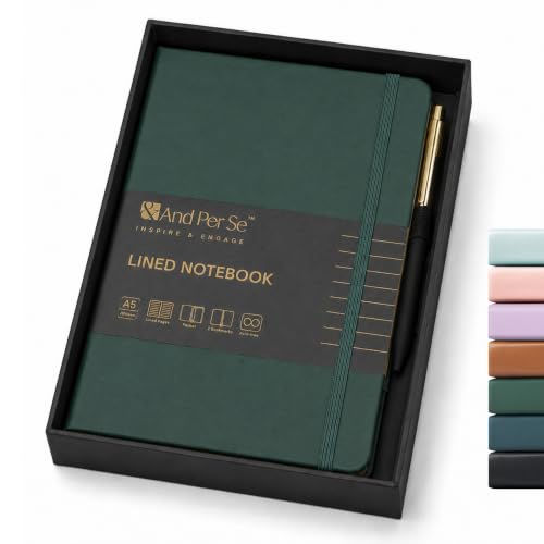 &And Per Se Lined Journal and Pen Set, A5 Leather Journal Stationery Set, 160 Pages 100GSM Thick Paper, Notebook Gift Set (Green) - color: Green