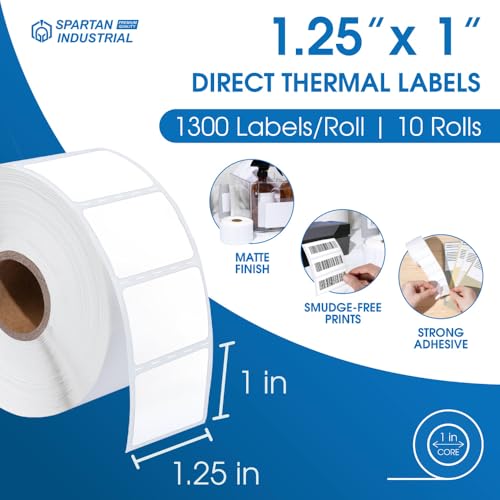 1.25" X 1" Direct Thermal Labels (13000 Count, 10 Rolls) - size: 1.25" X 1"