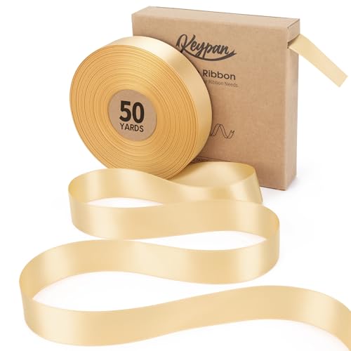 Keypan Champagne Satin Ribbon, 1 Inch, 50 Yards - color: Champagne, size: 1"