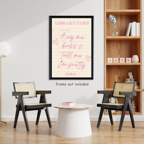 WLZWD Trendy Pink Library Card Canvas Wall Art Buy Me Books And Tell Me IM Pretty Poster Girly Bookish Reading Quote Reading Nook Library Art Decor For Book Lover Decor Unframed12x16inch - color: style-3-Unframed, size: 16"L x 12"W