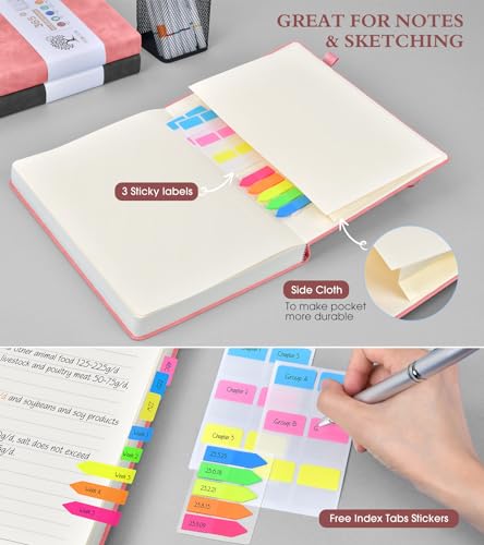 PERCUN B5 Lined Journal Notebook - 365 Page Large Leather Journals for Writing Women Men，Hardcover Notebook with 100Gsm Thick Pages，Daily Diary for Travel, Work，School，College Ruled (7.6" x 10.3") - color: Pink, size: B5