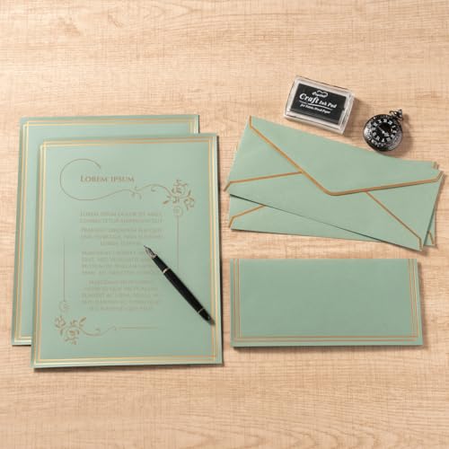 50 Pack Stationery Set with Envelopes, Sage-Green, 8.5x11 Inches - color: Sage-Green, size: 8.5x11 Inches