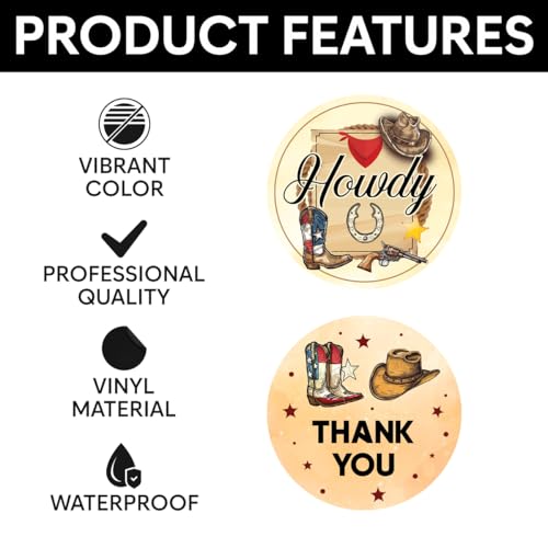Pack 90 Pcs Cowboy Baby Shower Stickers for Party Favors Thank You Labels Birthday Supplies Funny Cute Aesthetic Sticker Round Waterproof Small Vinyl Decals Bulk Retro Decorations - color: Cowboy A25