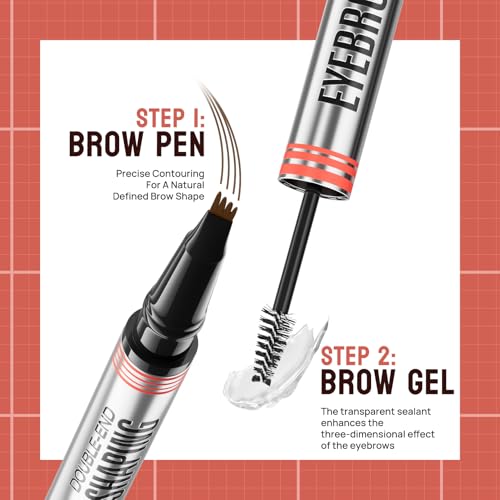 2-In-1 Brow Pen,4-Tip & Gel,Sets Brows,Liner,Beard,Hairline(2# Dark Brown) - color: 2#Dark Brown