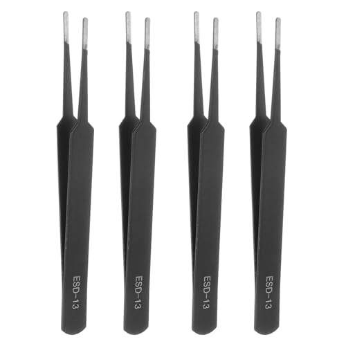 HARFINGTON 4Pcs Precision Tweezers Set ESD-13 120mm Round Anti-Static Anti-Magnetic Stainless Steel Precision Technology Tweezers Kit for Craft Electronics Jewelry Repair Laboratory Work