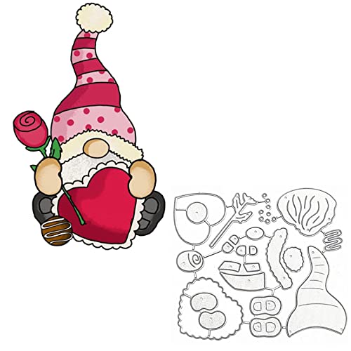 Heart Gnome Metal Die Cuts,Valentine Rose Heart Gnome Santa Cutting Dies Cut Stencils for DIY Scrapbooking Photo Decorative Embossing Paper Dies for Scrapbooking Card Making