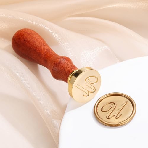 Yoption Handwriting Letter U Wax Seal Stamp Kit with Antique Gold Wax Beads - color: U
