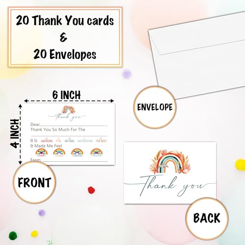 Watercolor Thank You Cards, Tropical and Ocean Rainbow Thank You Notes for Birthday Party, Greeting Postcards for Girls Boys, 25 Pack Fill-in-Blank Gratitude Cards with Envelopes, 04 - color: Tropical and Ocean Rainbow