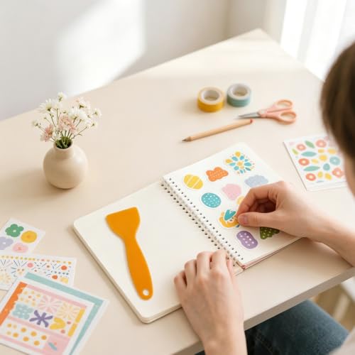Flower Reusable Sticker Book 5.8 x 8.3 Inch A5 Size Sticker Storage Albums Vintage Floral Pattern Decals Keeper Organizer Holder with 40 Sheets Blank Release Paper and Tools for Adults - color: Flower