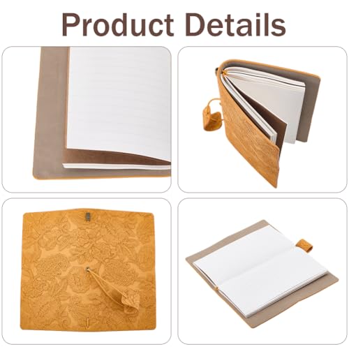 A6 Flower Textured Embossed Journal Traveler Notebook for Women PU Leather Orange Autumn Lace Refillable Writing Notebooks with 3 Style Paper Inside 96 Page Pamphlet Daily Planner Sketchbook - color: Orange