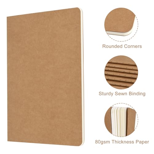 ZCZN 8 Pack A5 Kraft Notebooks Bulk, 8.15x5.5 Inches Lined Paper Journaling Notebooks, Notebooks for Work, Composition Notebooks for School, Journal Notebooks for Office, 60 Pages