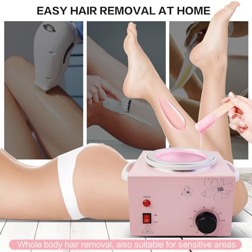 Portable Pink Wax Warmer with Adjustable Temperature and Wax Sticks for Painless Hair Removal for Women and Men - color: Pink-Single Pot