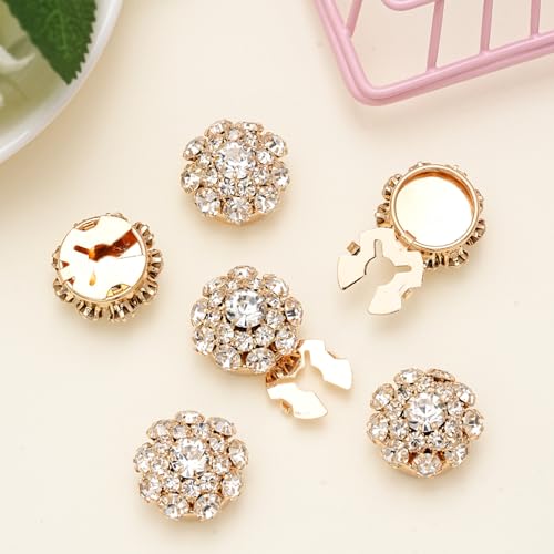6Pcs Large Rhinestone Button Cover, Detachable Crystal Embellishment - color: Gold-1, size: Large(22-26mm)