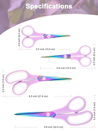 Craft Scissors Set of 4, Sharp Stainless Stee Blades Titanium Coating, Scissors All Purpose for Office School Home Fabric Sewing DIY Art Crafting Cutting, 9.5''/8.5''/6''/5.5'', Purple - color: Purple, size: 9.5'', 8.5'', 6'', 5.5'