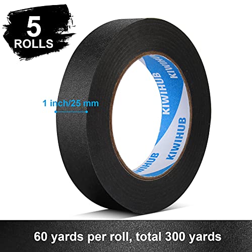 Black Painters Tape, 1 in x 60 yd x 5 Rolls(300 Yards Total) - color: Black