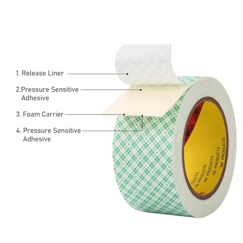 3M Double Sided Foam Tape 0.5" x 10Ft, 1 Pack, White - size: 0.5" x 10Ft