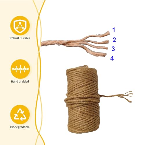 164 Feet Long Jute Twine String 1/8 in(3mm) Natural Brown Rope String for DIY Arts Crafts Gift Wrapping Packing Gardening Crochet Knitting Macrame Decor - size: 1/8 inch x 164 feet