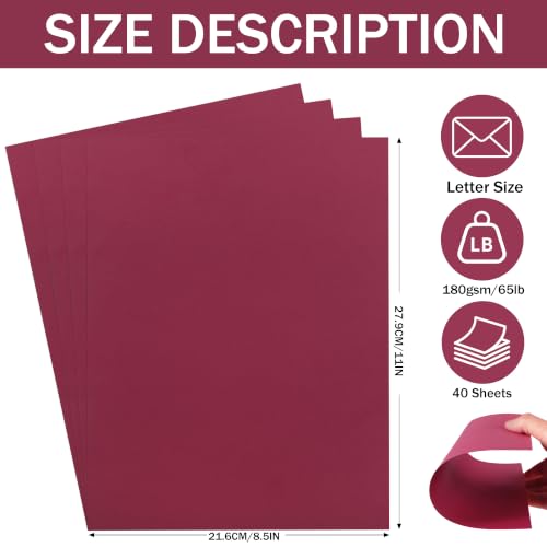 40 Sheets Burgundy Red Cardstock - 8.5'' x 11'' 65lb for Decoration - color: Burgundy Red, size: Letter Size [40 Sheets]