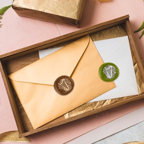Harp Rose Wax Seal Stamp 1" Removable Brass Seal Head with Wooden Handle Vintage Flowers Embossed Letter Sealing Wax Stamp for Invitations Party Envelope Festival Gift Packag Decorate - style: Harp and flowers