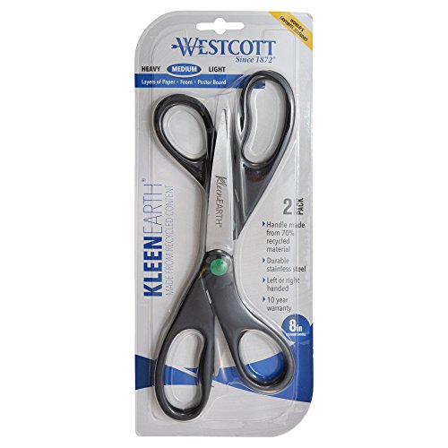 Westcott 15179 8-Inch KleenEarth Recycled Scissors For Office and Home, Black, 2 Pack - style: Black, 2-Pack
