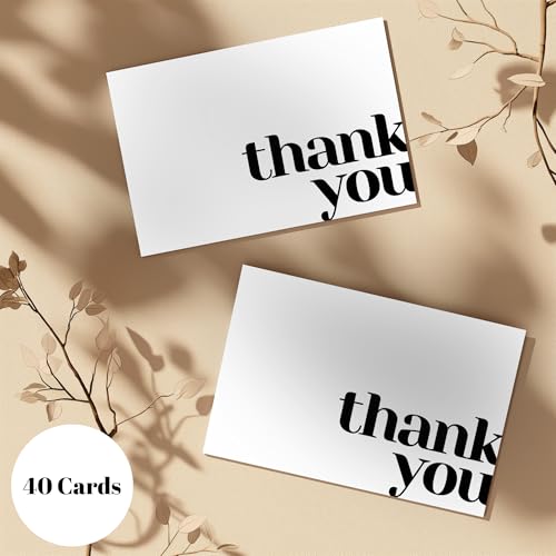 Thank You Cards with Envelopes Bulk Pack of 40 Cards, White Thank You Cards - color: White
