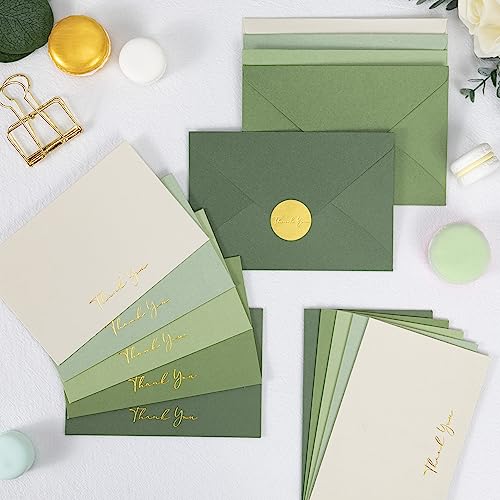 Crisky Sage Green Thank You Cards with Envelopes & Stickers， 50 Pack Bridal Shower Graduation Thank You Cards Small Business, Wedding Baby Shower Birthday Funeral Notes Bulk - color: SageGreenShade