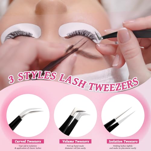 Mudder 6 Pack Eyelash Extension Tweezers Stainless Steel Lashes, Black - color: Black