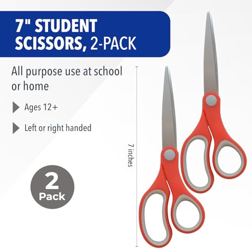 Westcott School Scissors for Kids Ages 12 and Up - Back to School Essentials and Classroom Supplies - 7-Inch Pointed Student Scissors - for Right- or Left-Handed Use - Red/Gray - 2 Pack - style: All-Purpose