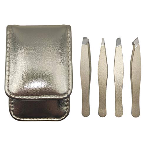 Erised's Bifrost Mini Eyebrow Tweezers Set - Professional Stainless Steel Tweezers for Travel, Best Precision Tweezers for Eyebrows - Great Precision for Facial Hair Removal, Portable for Outdooring - color: Gold
