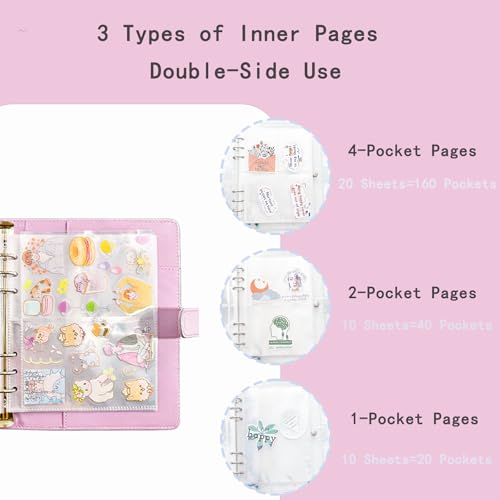 Sticker Binder Organizer with Storage Sleeves,Reusable Stickers Collecting Book Album Holder, A5 Blank Sticker Container Organizer-Pink - color: Dusty Pink