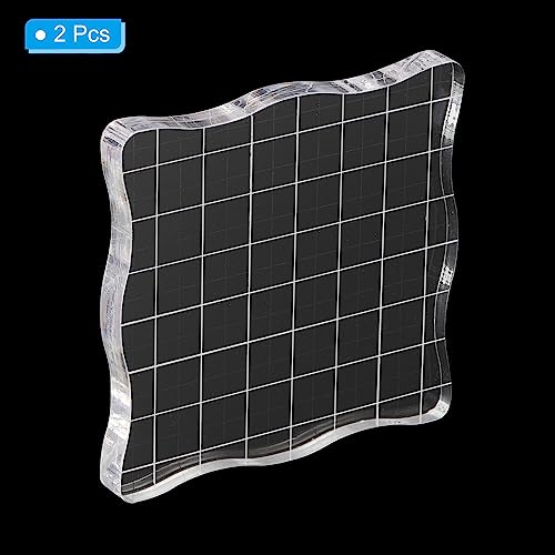 3" x 3" Acrylic Stamp Block, 2 Pack Clear Stamping Block with Grid Lines Decorative Mounting Blocks Wave for Scrapbooking DIY Crafts Card Making