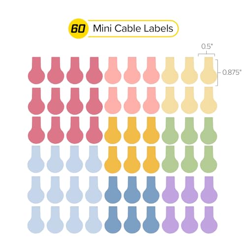 Wrap-It Storage Cable Labels - Mini, Macaron (60 Pack) | Colorful Charger & Wire Labeler for Cord Organization - color: Macaron, size: Mini