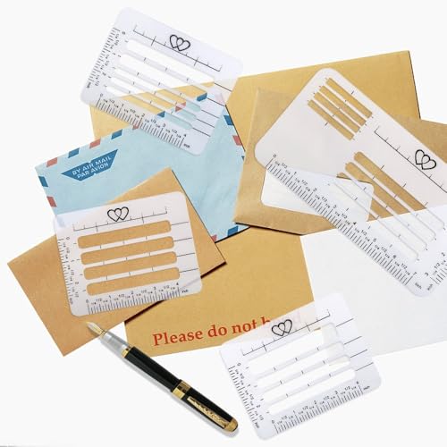 JANYUN 4 Style Envelope Addressing Guide Stencil, Templates Ruler Guide | Straight Spacing Line Thank You Card for Mother's Day Valentine's Day Scrapbooking Template Journal Lettering Writing