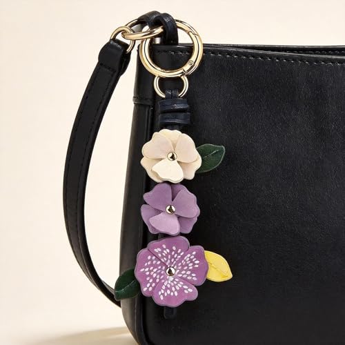 Angyape Flower Bag Charms for Women Purse Charms for Handbags Leather Flower Keychain Retro Aesthetic Keychain Accessories - color: E：purple