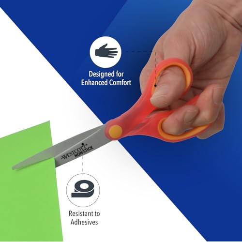 Westcott School Scissors for Kids Ages 12+ and Up - Back to School Essentials and Classroom Supplies - 7-Inch Pointed Student Scissors - for Right- or Left-Handed Use - Assorted Colors - 1 Pack - style: Non-Stick