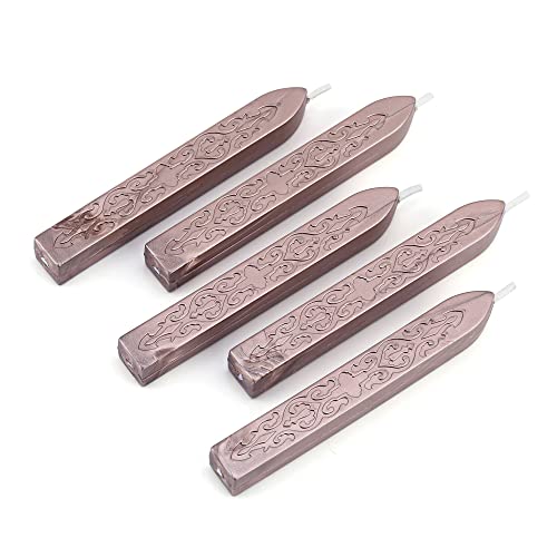 Yoption 5Pcs Champagne Gold Sealing Wax Sticks with Wick for Wax Seal Stamp | Embossed Pattern Wax Sticks for Wedding Invitation, Christmas Card, Envelope, Snail Mail, Wine Package, Gift Wrapping - color: Champagne Gold