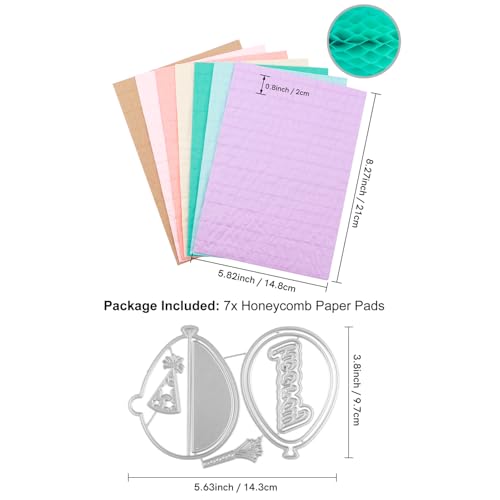 8Pcs/Set Honeycomb Paper Pads and Balloon Cutting Dies Set Whit Magnets Position.for DIY 3D Craft and Pop-Up Cards; 30 Layers 2cm Glue line Crafts Cardmaking Embellishments - color: Light Color+Balloon Dies