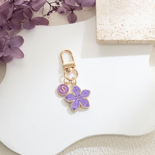 XGALBLA Cute Flower Initial Letter Keychain for Women, Flower Charms, Bag & Purse Charms for Handbags & Backpacks Accessories - color: Purple-d