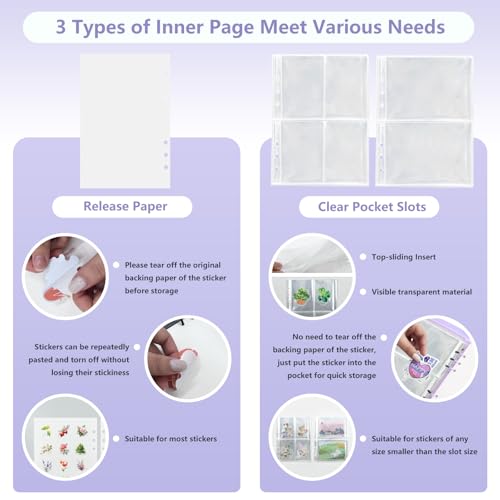 Reusable Sticker Storage Organizer Binder Collecting Book A5, Purple - color: Purple