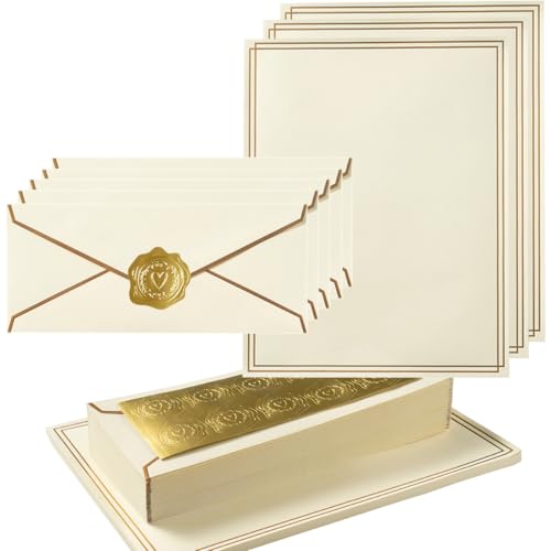 50 Pack Stationery Set with Envelopes, Cream Color, 8.5x11 Inches - color: Cream Color, size: 8.5x11 Inches