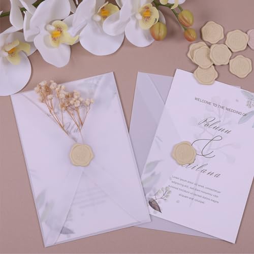 UNIQOOO Wax Seal Stickers - Eucalyptus Wedding Invitation Envelope Seal Stickers, 50 Pcs Self- Adhesive Tan White Sand Stickers, Perfect for Invitation, Christmas, Gift Wrapping, Party - color: Eucalyptus Leaf - Tan White Sand, size: Eucalyptus leaf,50
