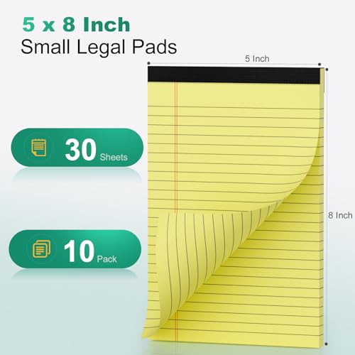 10 Pack Yellow Legal Pads 5x8 Small Note Pads, Writing Paper Pads for Work - color: Yellow - 10 Pack, size: 5 x 8-College Ruled