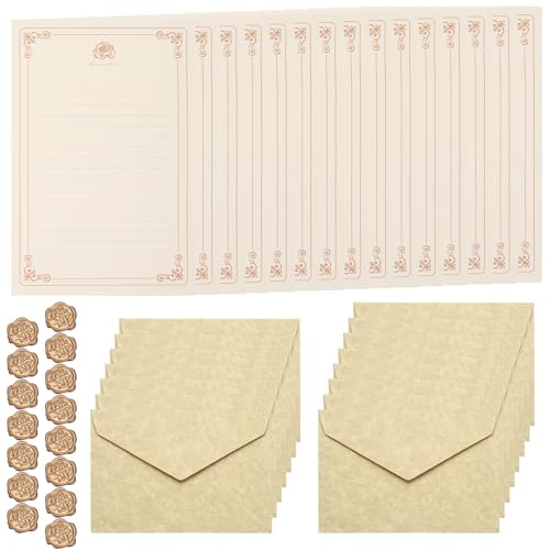 PATIKIL 15 Pack Stationery Paper and Envelopes Set, Stationary Set Letter and Envelopes Vintage Lined Pretty Paper Parchment Retro Elegant with Sealing Wax for Writing Letters Women,Yellow - color: Yellow