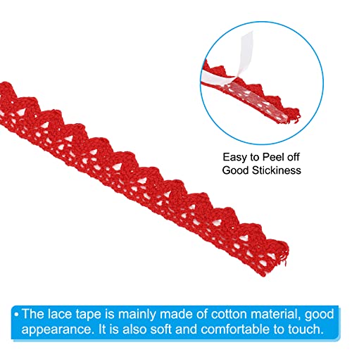 PATIKIL 0.6" Wide 2 Yards Self-Adhesive Lace Tape Lace Ribbon, 3 Pack Cotton Washi Trim Stickers Masking Decorative for Craft Scrapbook DIY Card Making, Red - color: Red