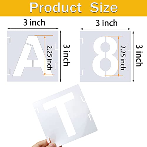 YEAJON 46 Pcs Letter Stencils Symbol Numbers Craft Stencils, Reusable Alphabet Templates Interlocking Stencil Kit for Painting on Wood, Wall, Fabric, Rock, Chalkboard, Sign, DIY Art Projects (3 Inch) - size: 3 INCH